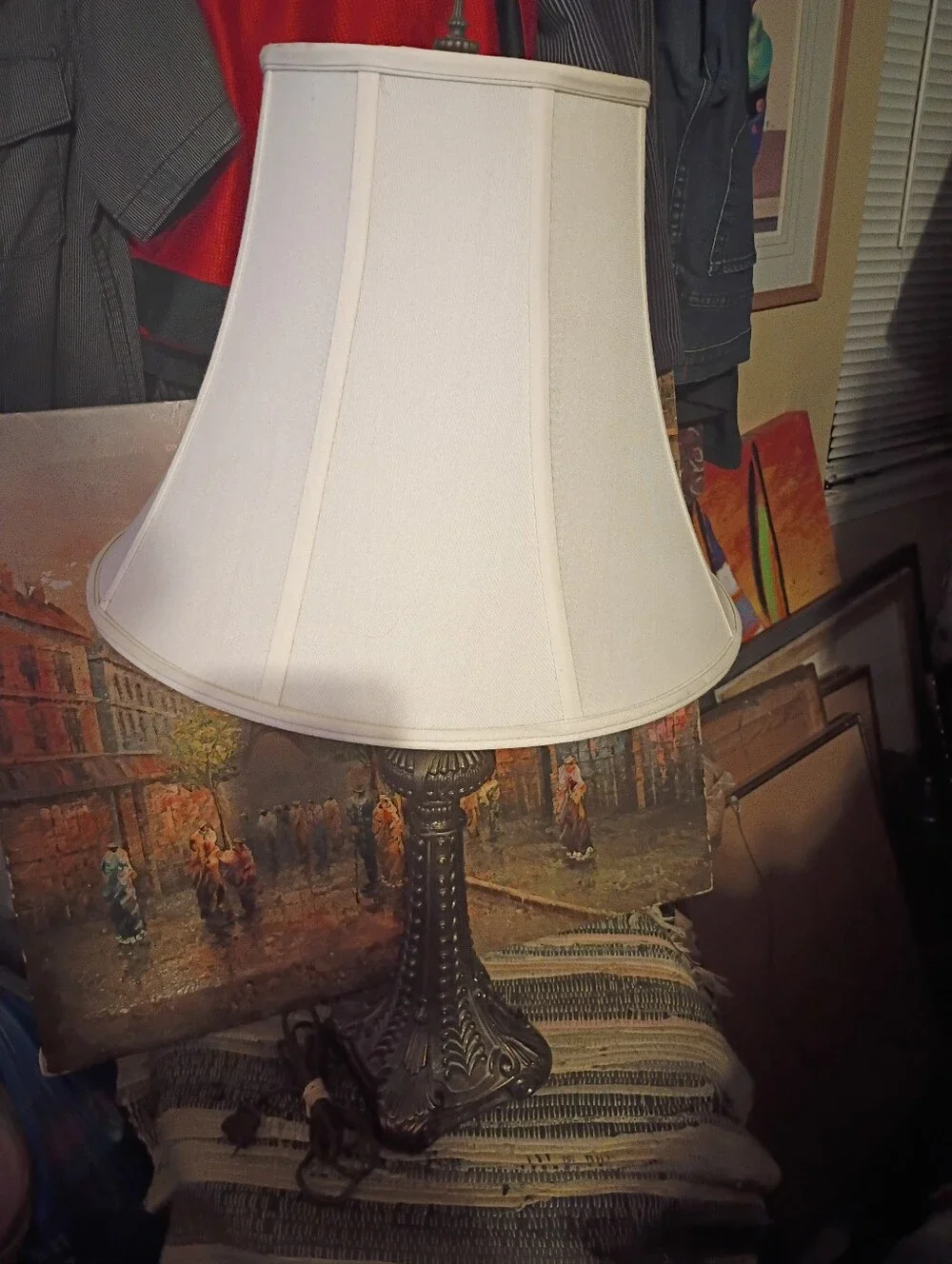 Vintage White Lamp with Ornate Metal Base